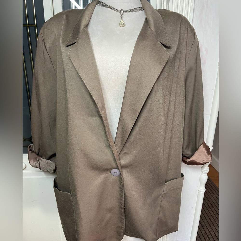 Kenneth Mitchell Taupe Satin Blazer Jacket Single Button 90’s
